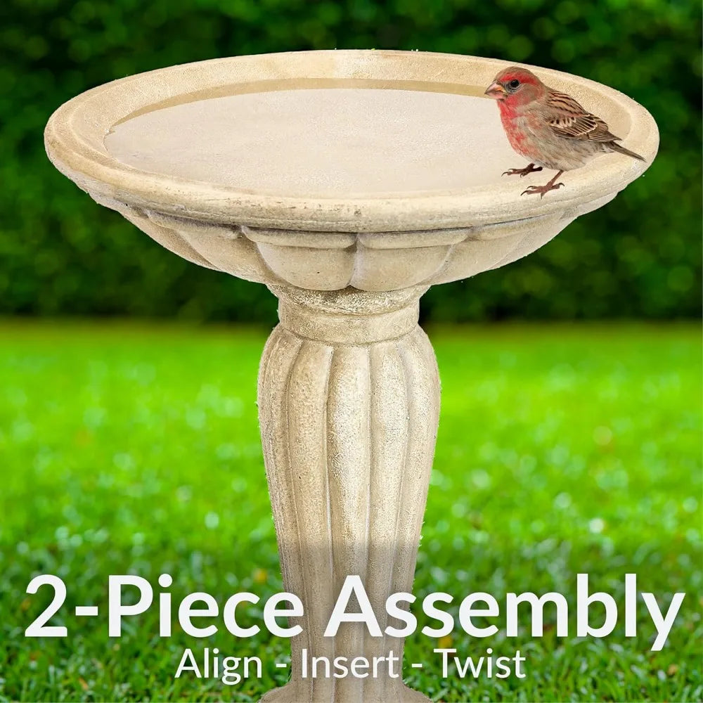 Grecian Column Pedestal Concrete Bird Bath for Outdoors