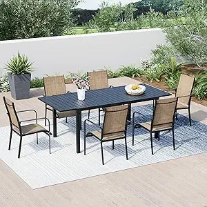 All-Weather Rattan Patio Dining Set With Wood Table Top And Cushions