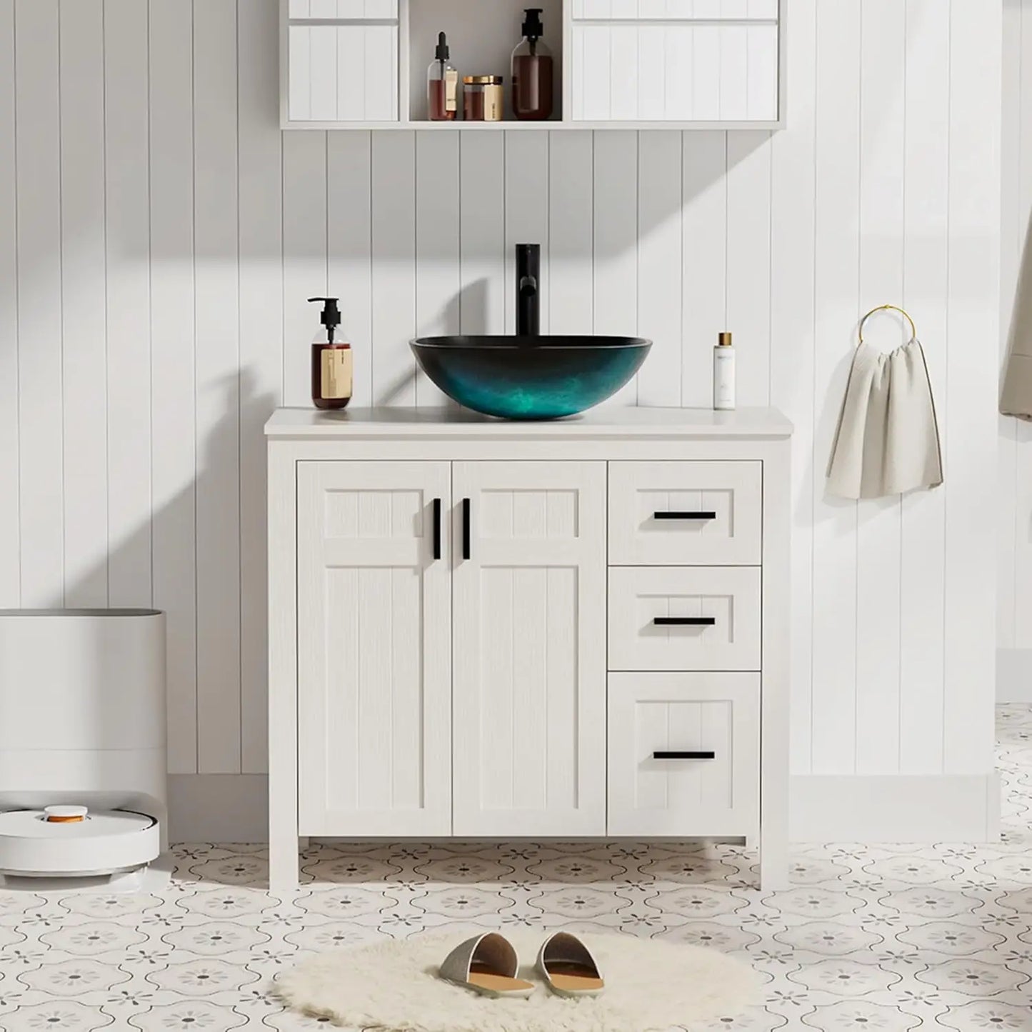 Modern Freestanding Bathroom Vanity Sink Cabinet With Vessel Top