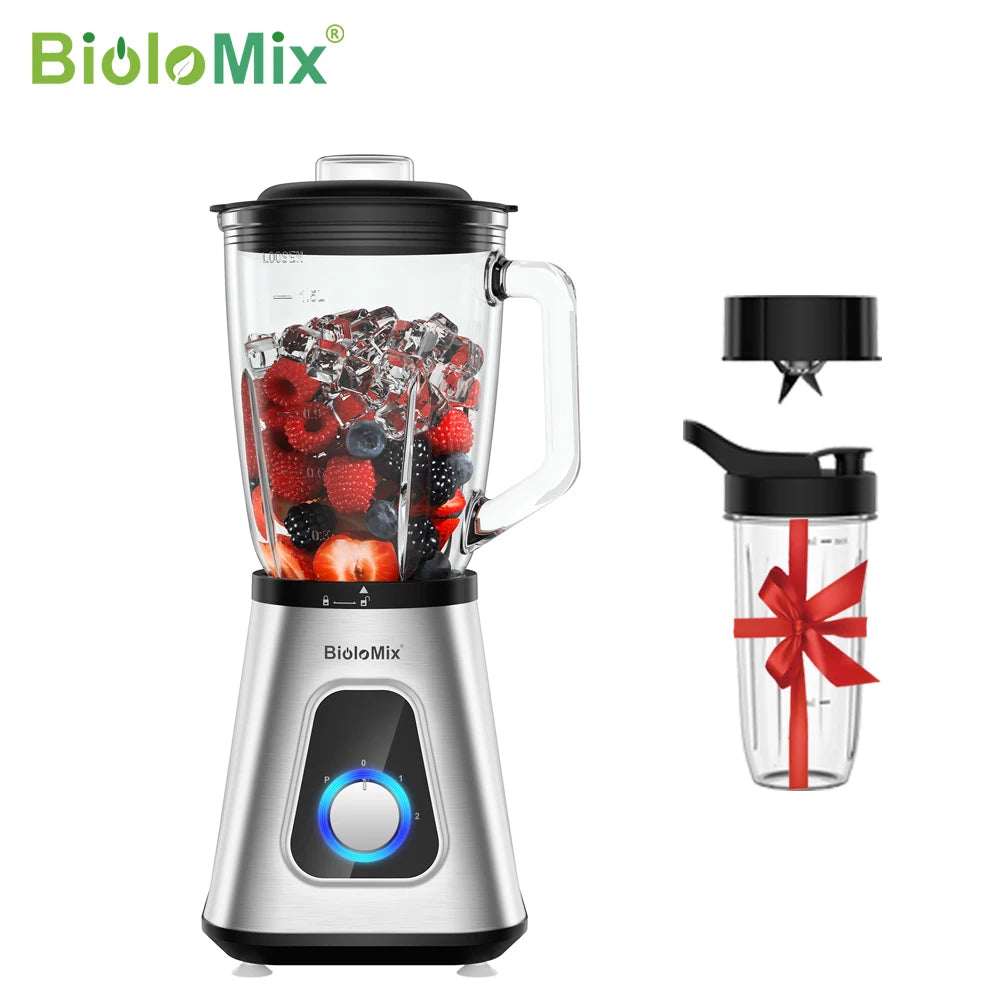 BioloMix 1300W Smoothie Maker with 1.5L Glass Jar Personal Blender for Frozen Fruit Drinks And Sauces