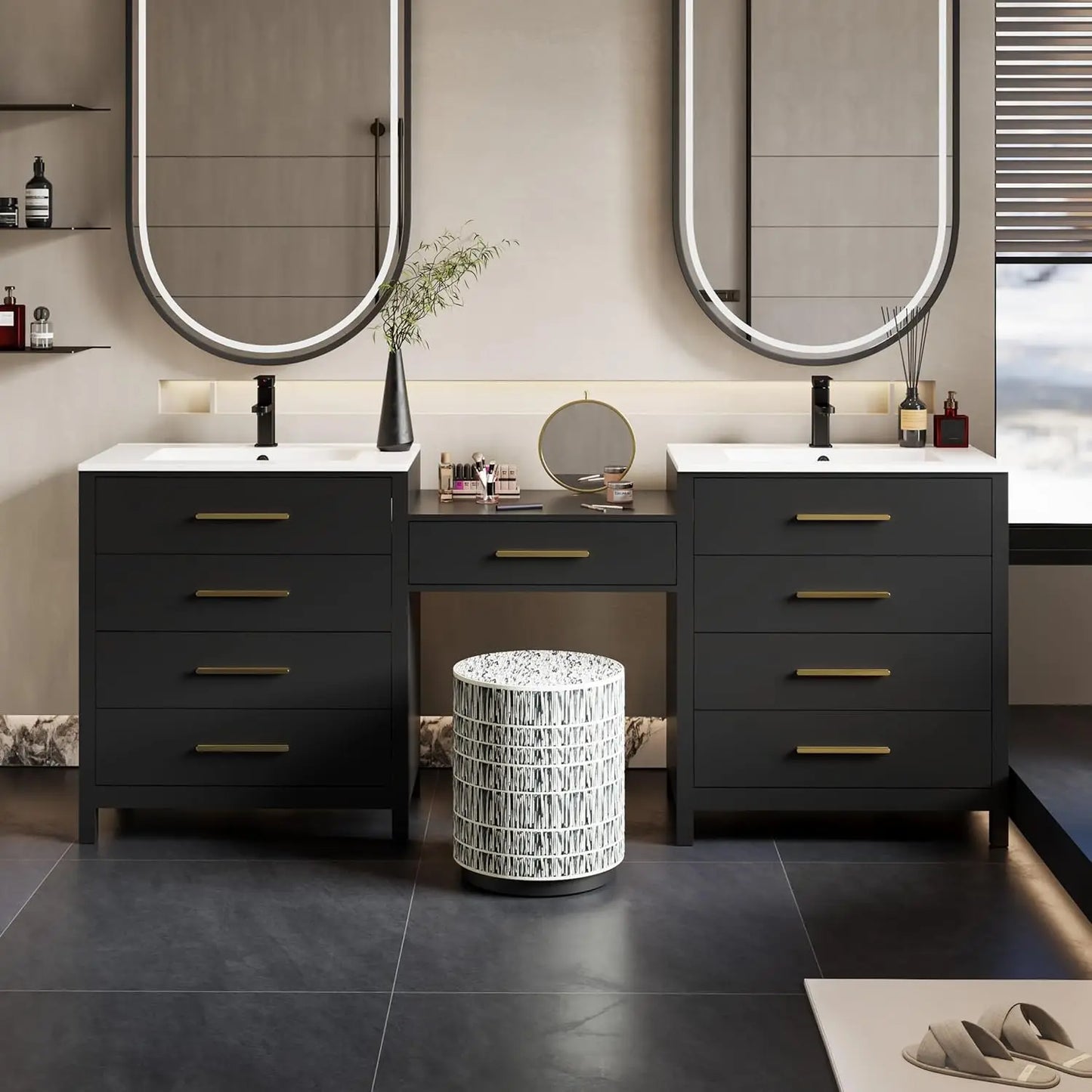 Modern Bathroom Vanity Sink Combo With Makeup Desk And Basins