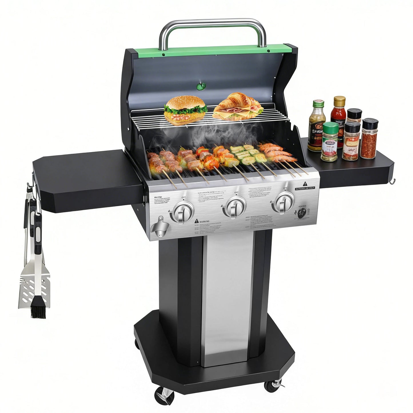 Propane 3-Burner Gas Grill With Warming Rack 30,000 BTU
