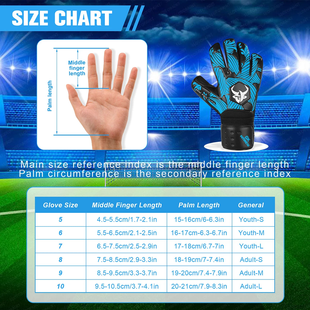 GKHMNEW Soccer Goalie Gloves Strong Grip 4mm 3mm Latex