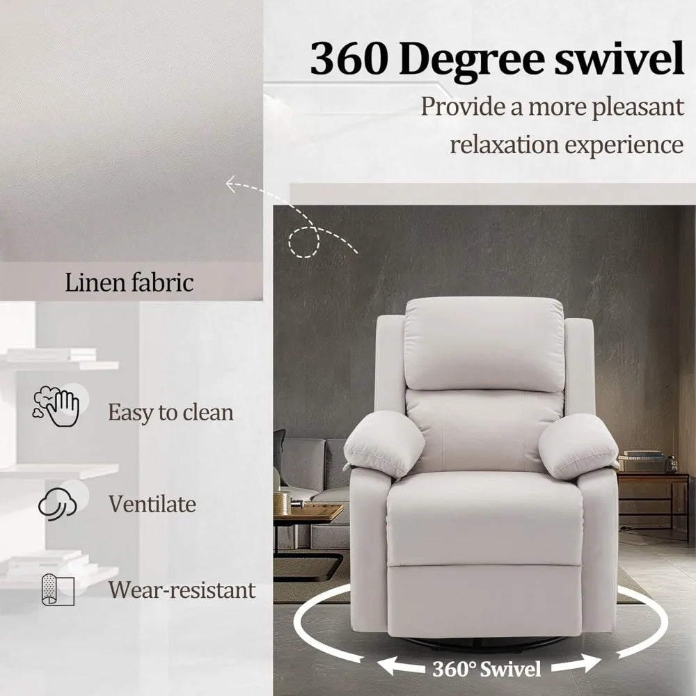 360 Swivel Rocker Chair For Adults Upholstered Fabric Glider Recliner