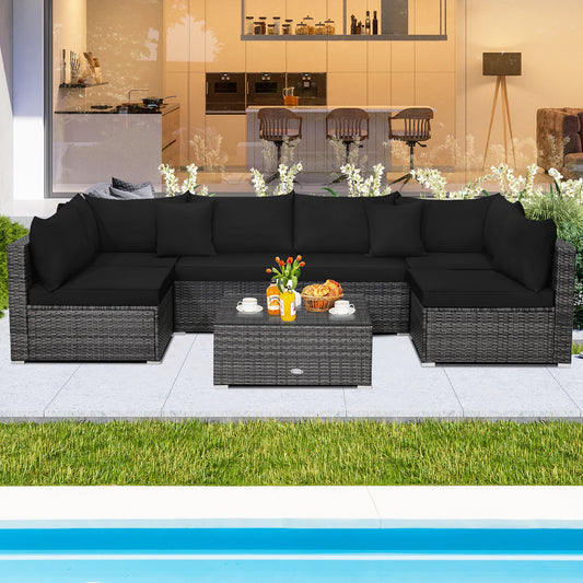 HOMASIS 7 Piece Patio Rattan Furniture Set Cushioned Sectional Sofa