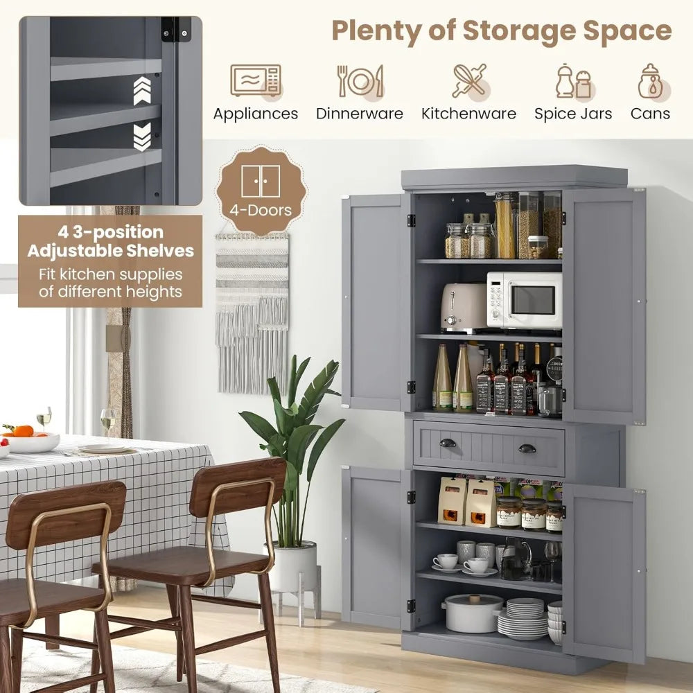 RBXC Kitchen Pantry Cabinet With Adjustable Shelves And Drawer
