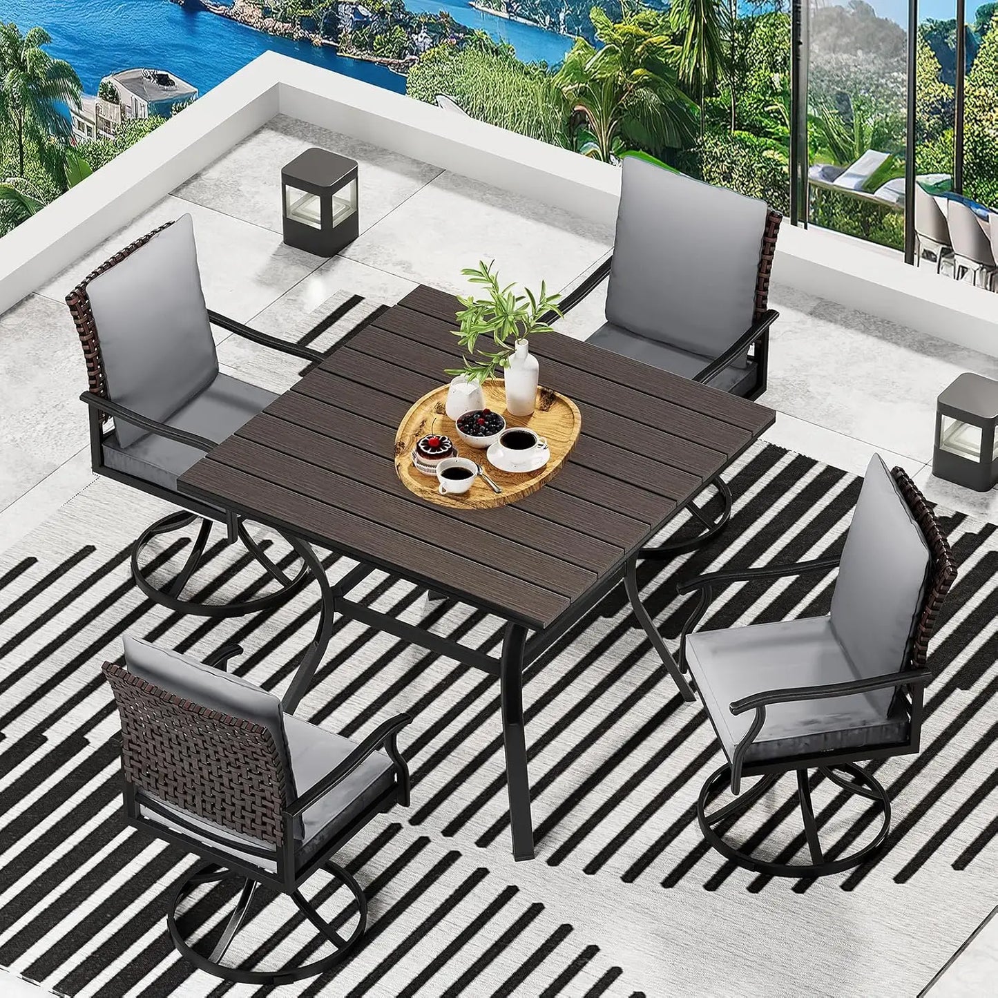 Outdoor Patio Dining Set with 4 Swivel Chairs and Table