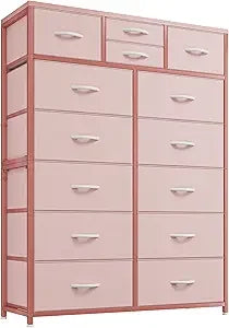 YQXH Tall Dresser With 14 Drawers Metal Frame Wood Top