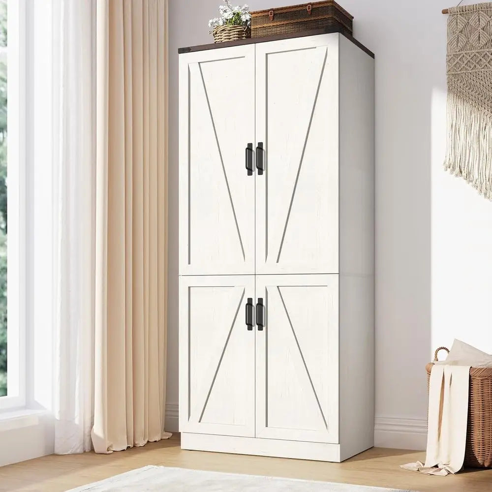 Freestanding Wooden Armoire With LED Light And Adjustable Hanging Rod