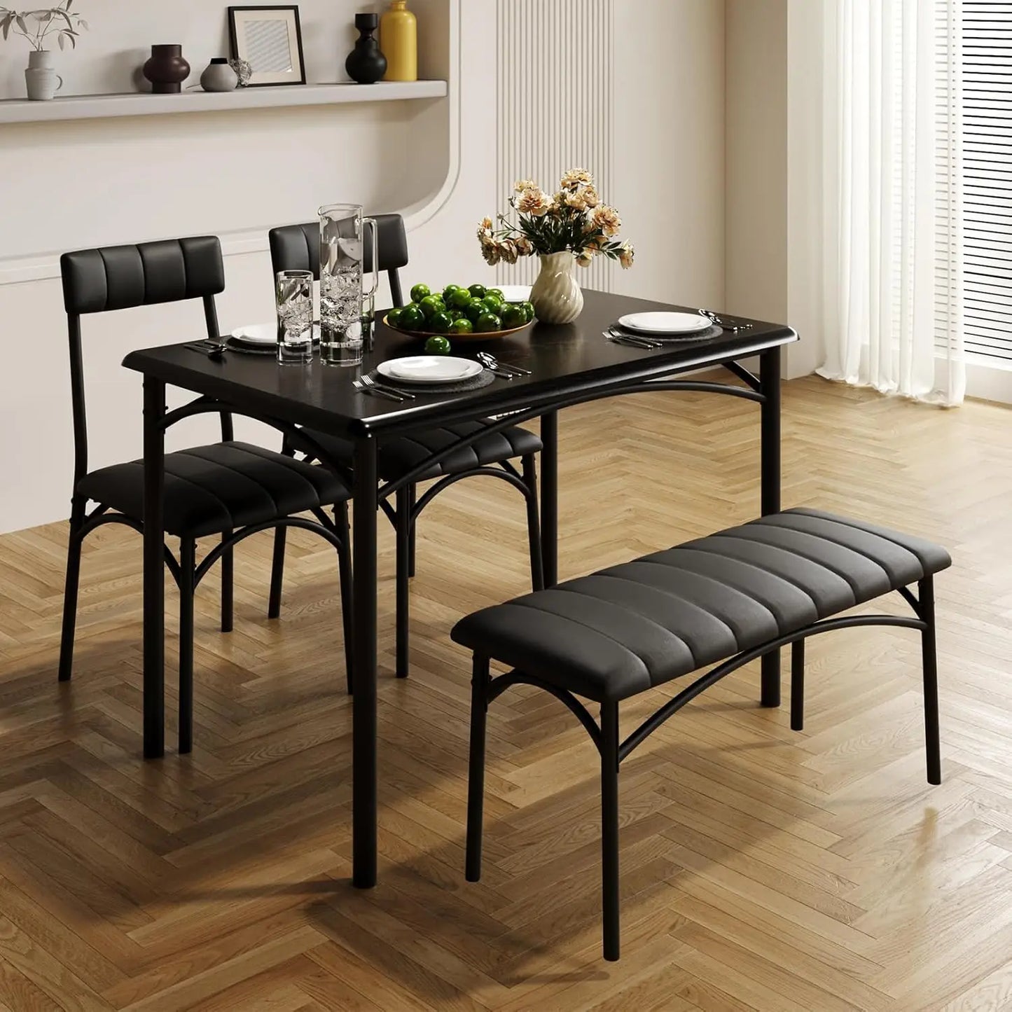 Studyset Dining Table Set With Upholstered Bench And Four Chairs