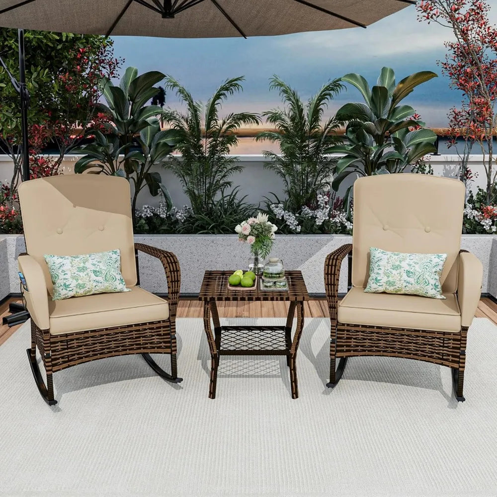 Patio Furniture Set With Rocking Chairs And Wicker Coffee Table