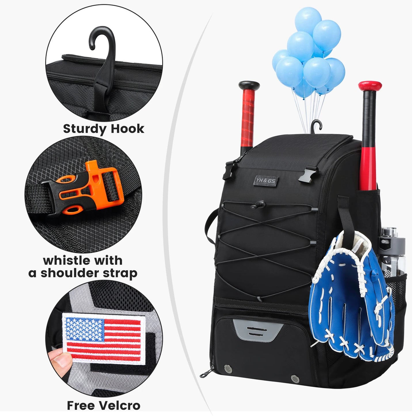 YH GSCN Baseball Equipment Bag With Shoe Compartment Backpack