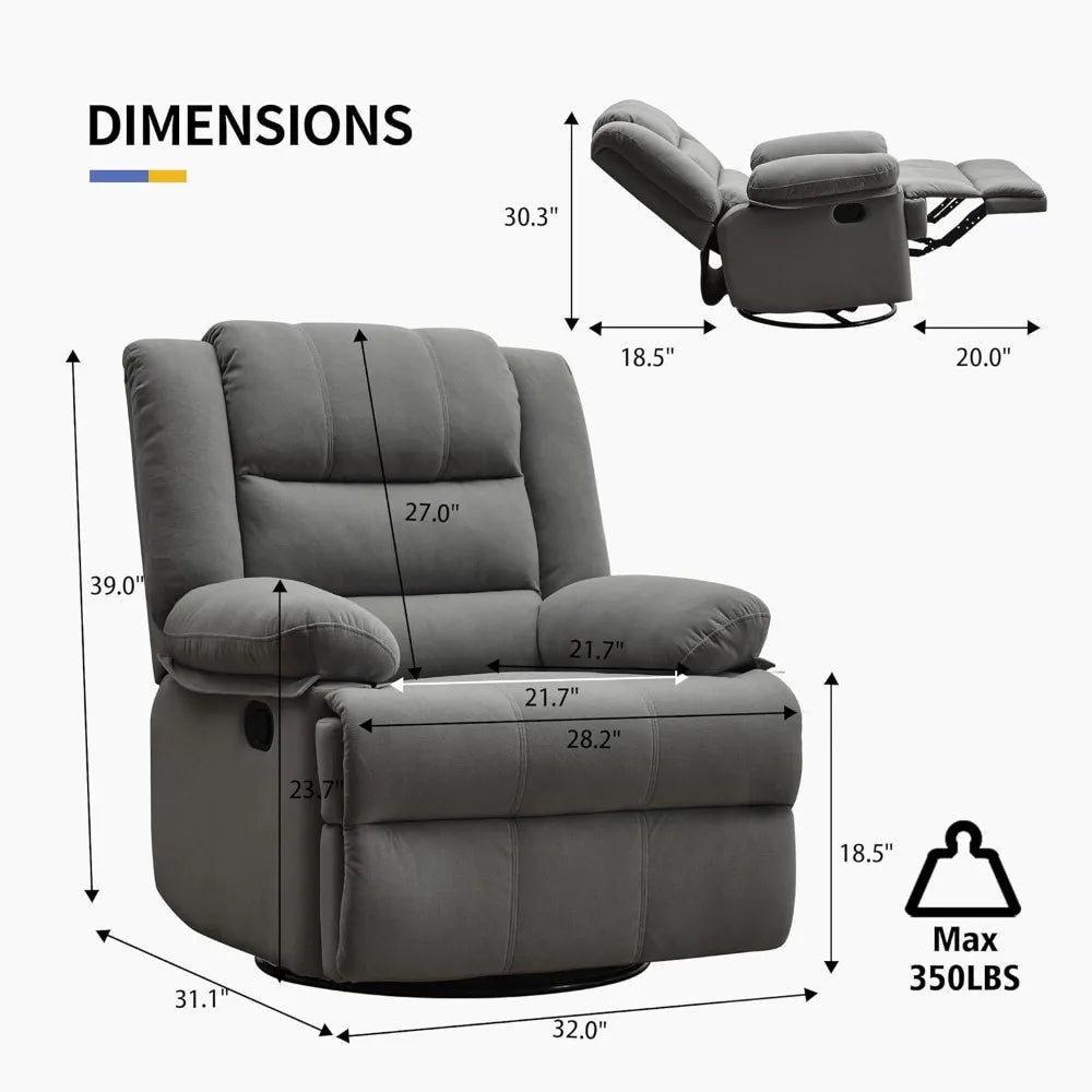 Swivel Overstuffed Manual Glider Rocker Recliner Chair