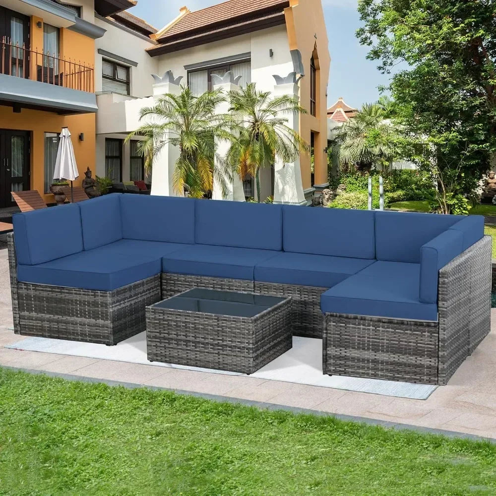 Modern Rattan Outdoor Patio Sectional Furniture Set With Cushions