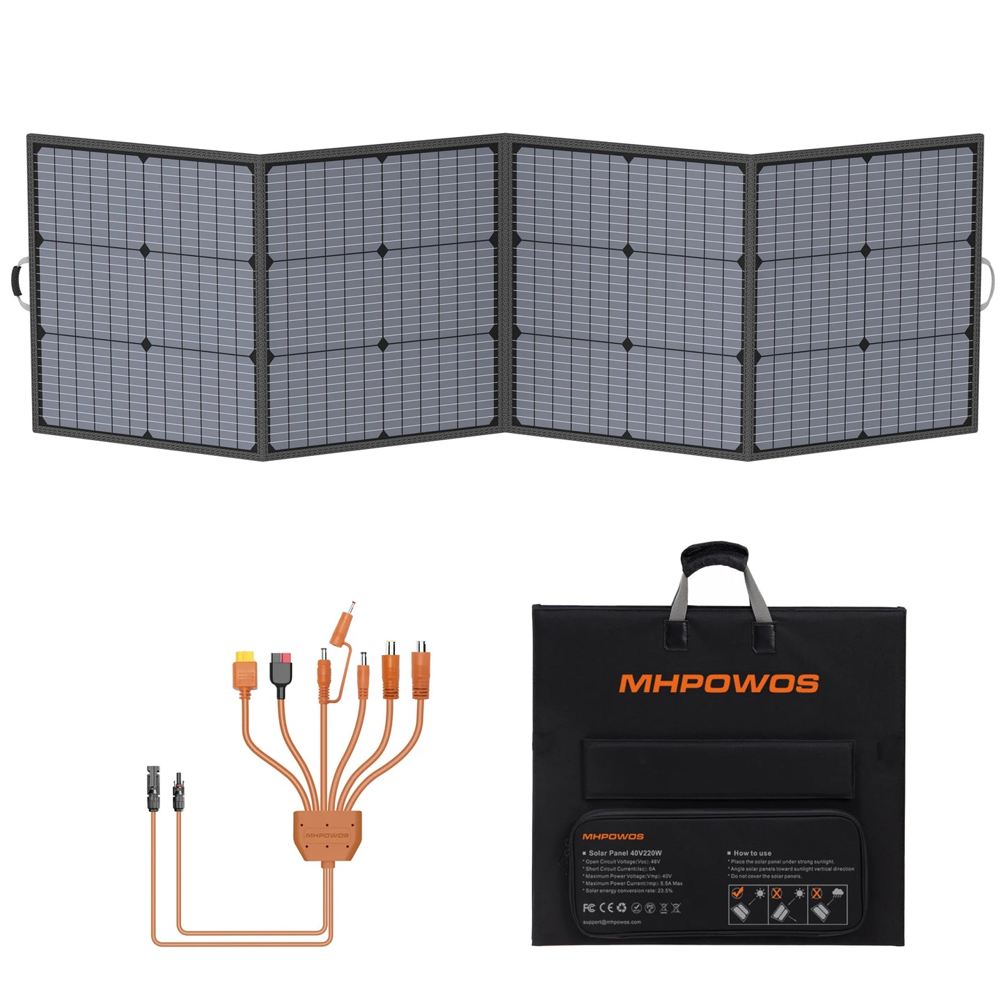 MHPOWOS 220W Portable Solar Panel Kit Folding Charger