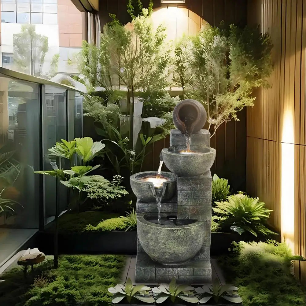 Rockery Waterfall Fountain Outdoor 4 Tier Cascading Bowls Led Light