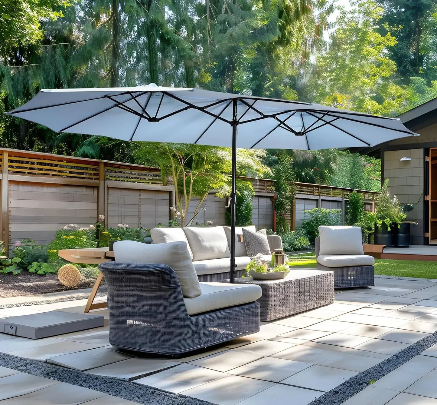 Patio Double Sided Umbrella With Base And Crank For Outdoor