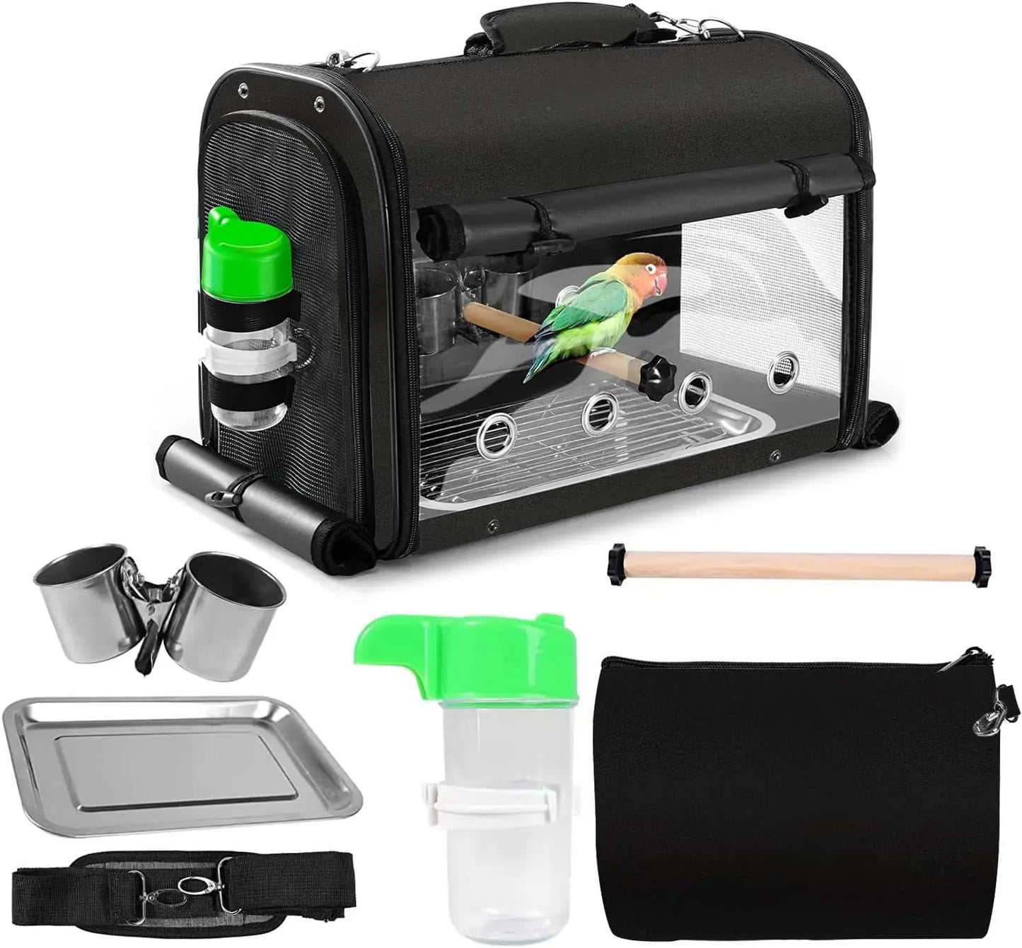 NONEM Lightweight Bird Travel Cage With Stand Backpack Parrot Carrier