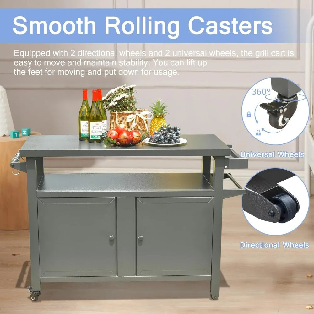 DAFIFY Outdoor Grill Cart With Wheels Storage Cabinet Metal