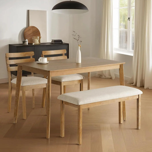 Farmhouse Dining Set With Table Two Chairs Bench