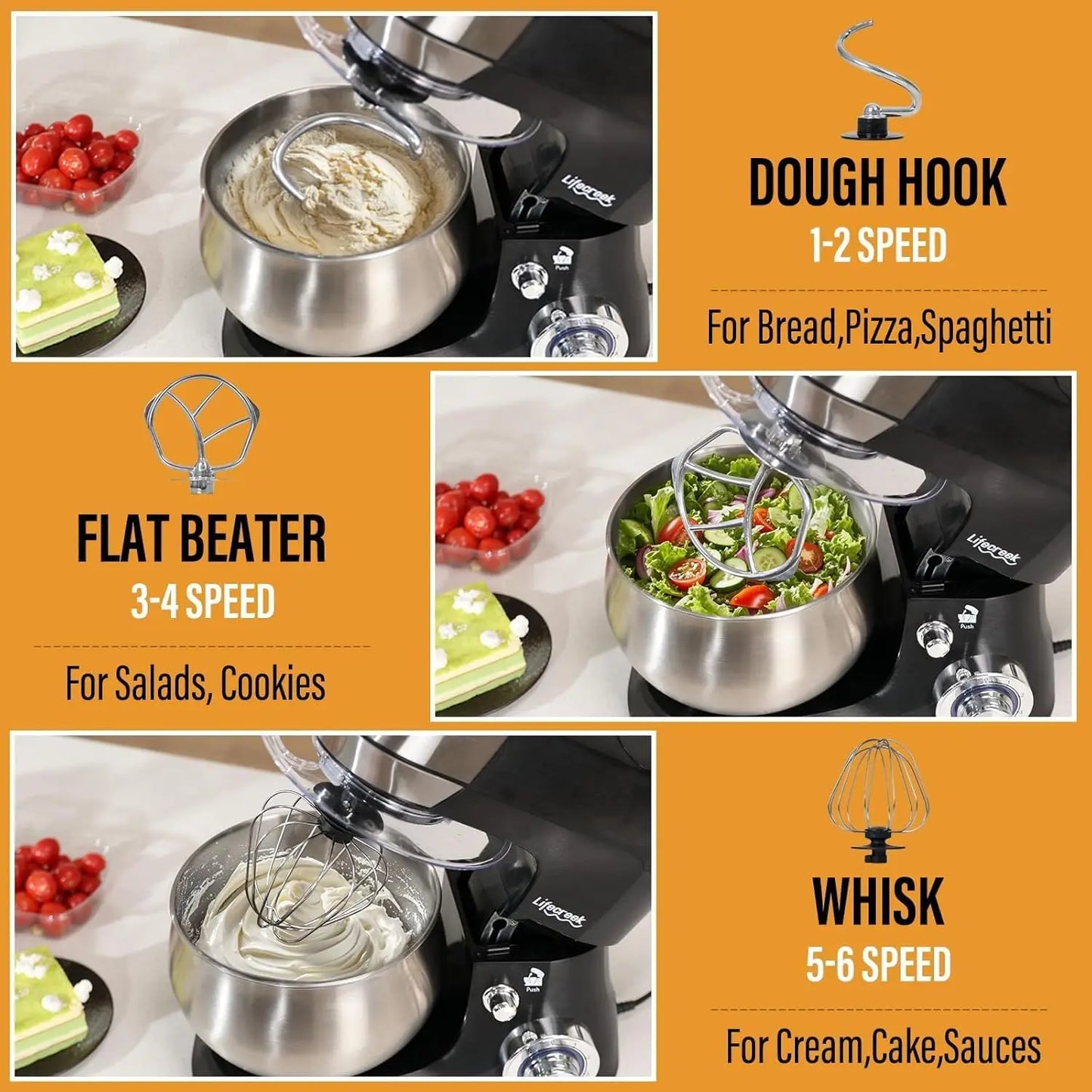 3-in-1 Multifunctional Stand Mixer, 5.3Qt 660W, 6-Speed Tilt-head with Stainless Steel Bowl, Meat Grinder, Juice Blender