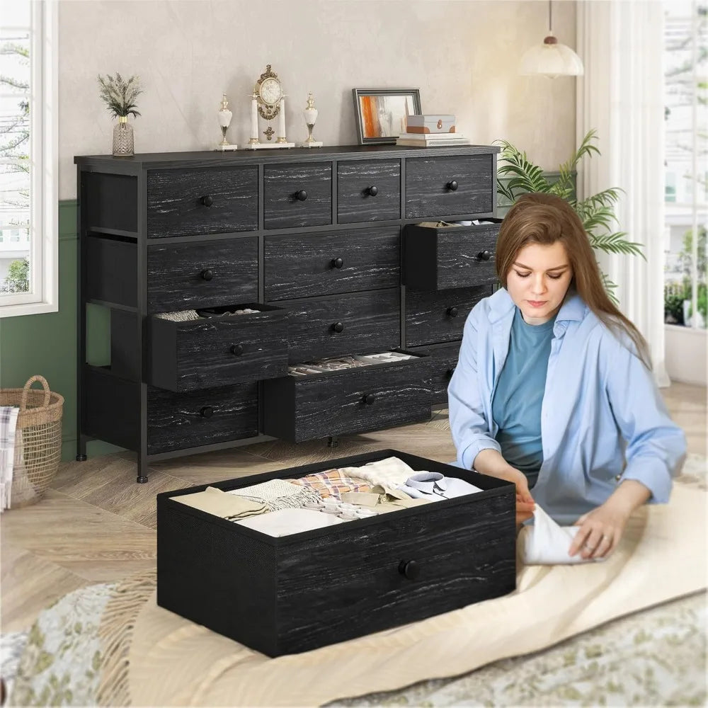 Bedroom Dresser With 13 Fabric Drawers And Metal Frame