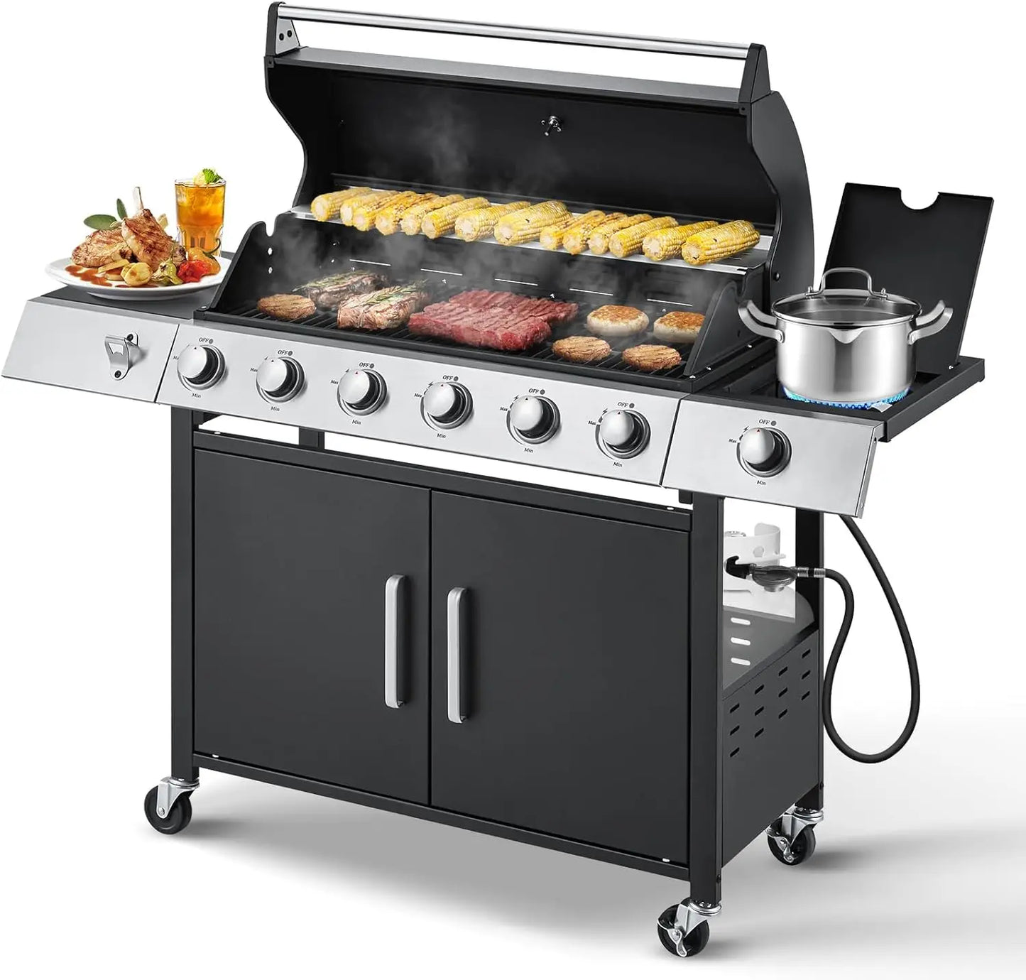 Upgraded 60K BTU Stainless Steel 6 Burner Propane Gas Grill