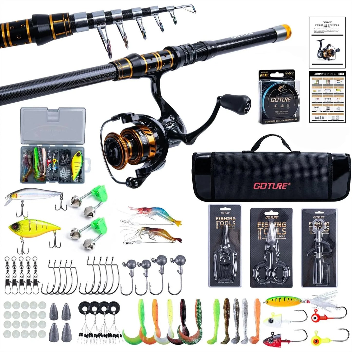 Fishing Rod And Reel Combo Telescopic Pole Spinning Reel Kit