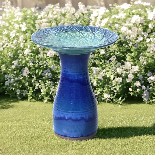 Glazed Ceramic Bird Bath Outdoor Garden Pedestal for Outdoors