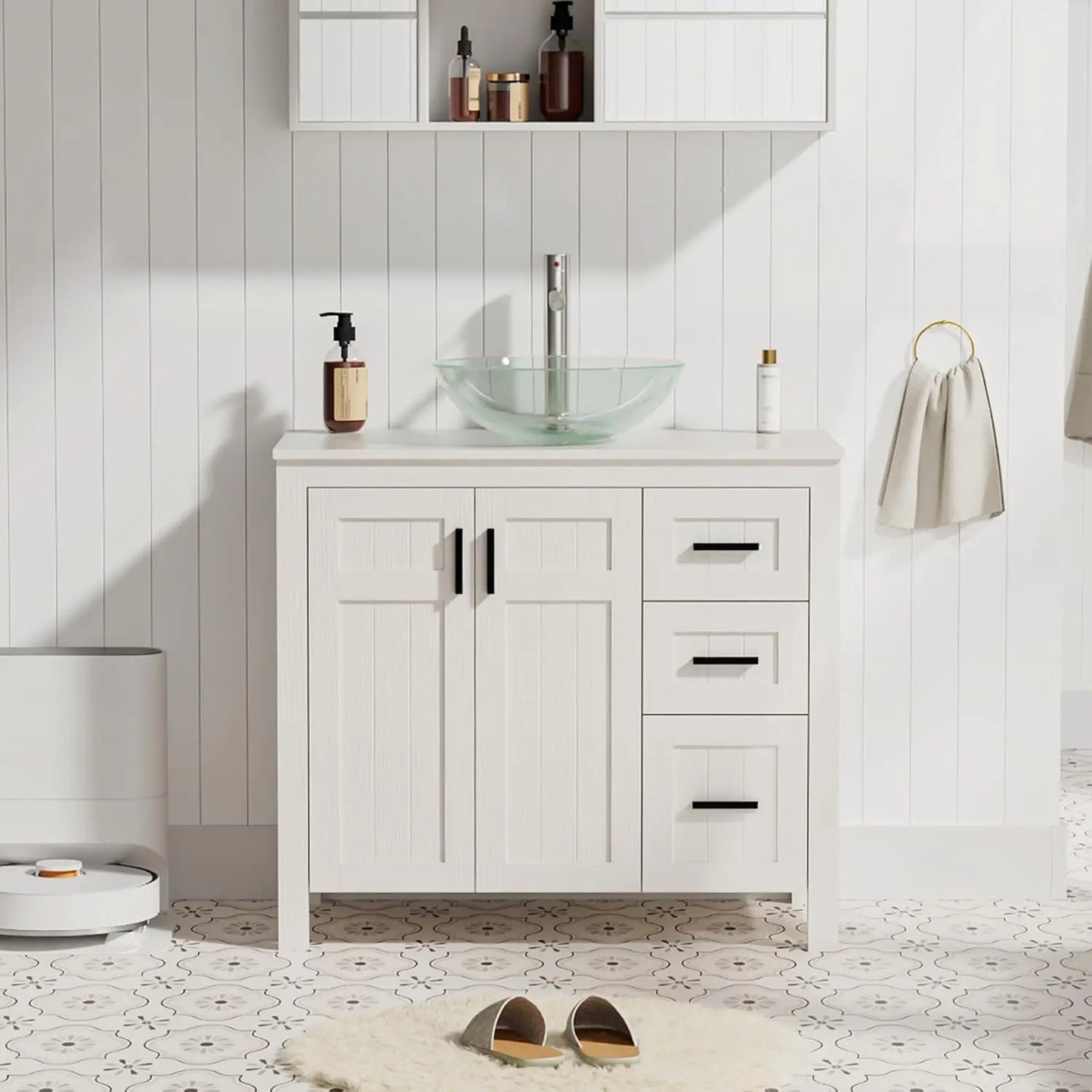 Modern Freestanding Bathroom Vanity Sink Cabinet With Vessel Top