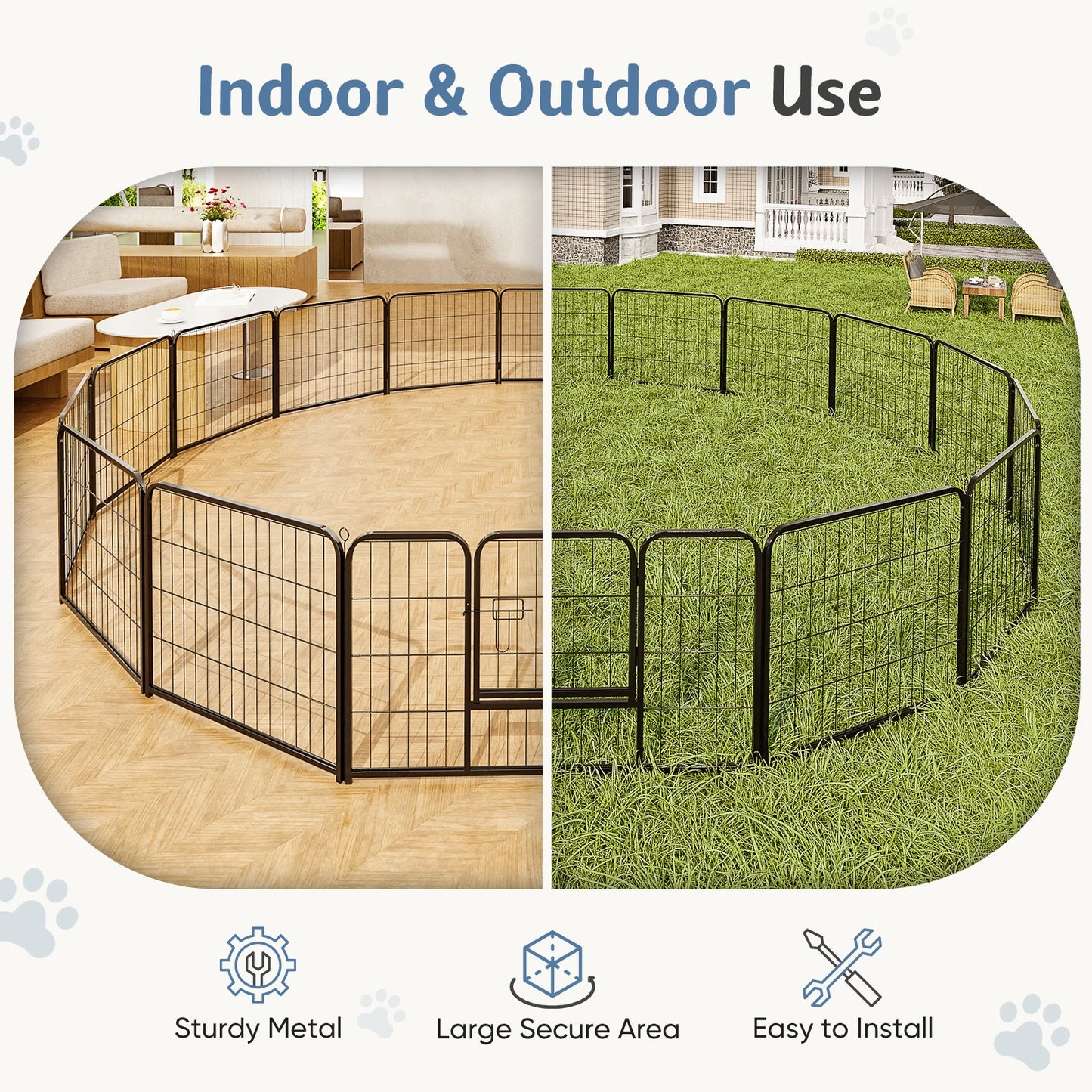 JHK Foldable Dog Playpen Iron Fence for Outdoor Yard