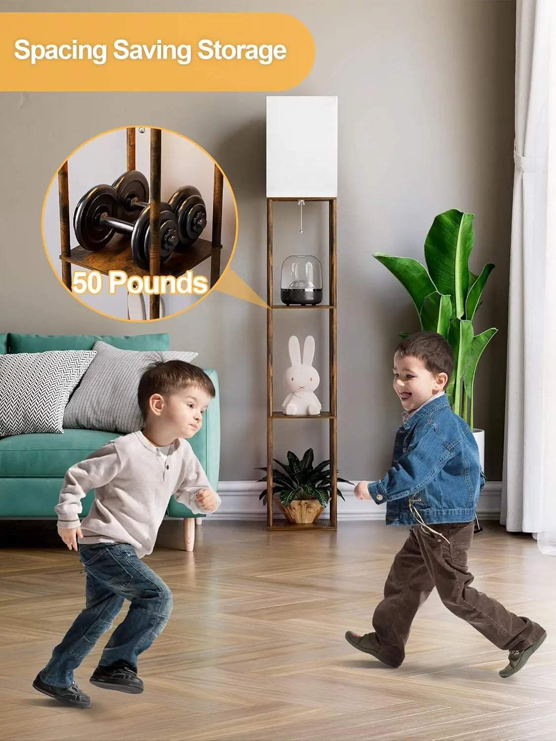 Corner Floor Lamp With 3 Shelves And Adjustable LED Light