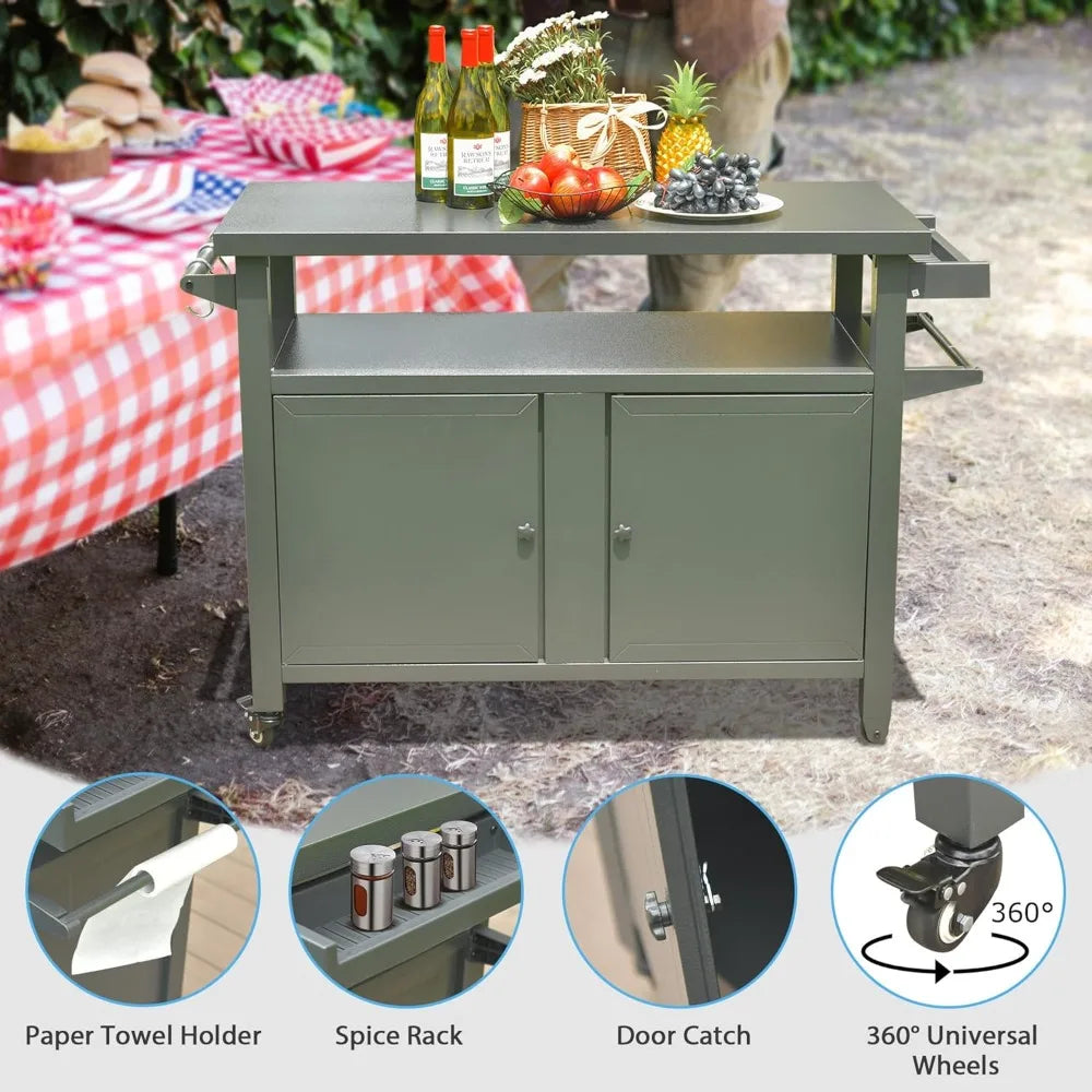 DAFIFY Outdoor Grill Cart With Wheels Storage Cabinet Metal
