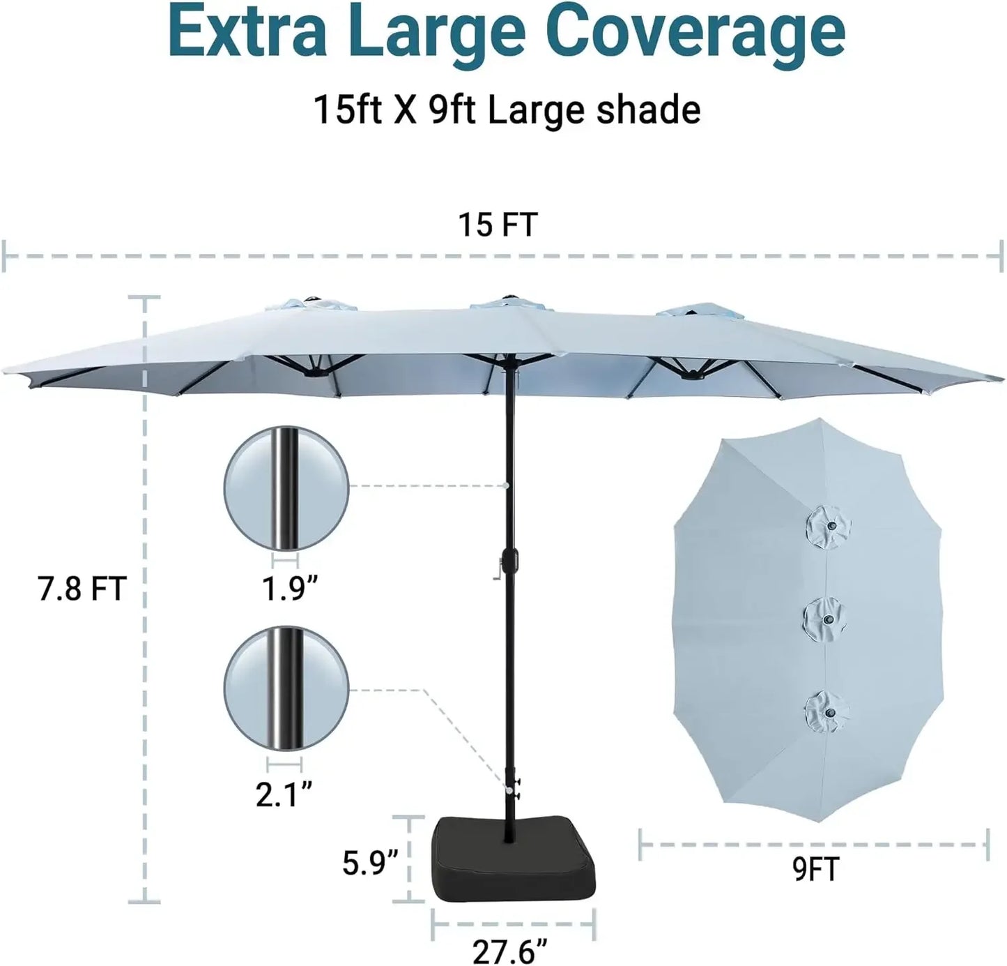Patio Double Sided Umbrella With Base And Crank For Outdoor