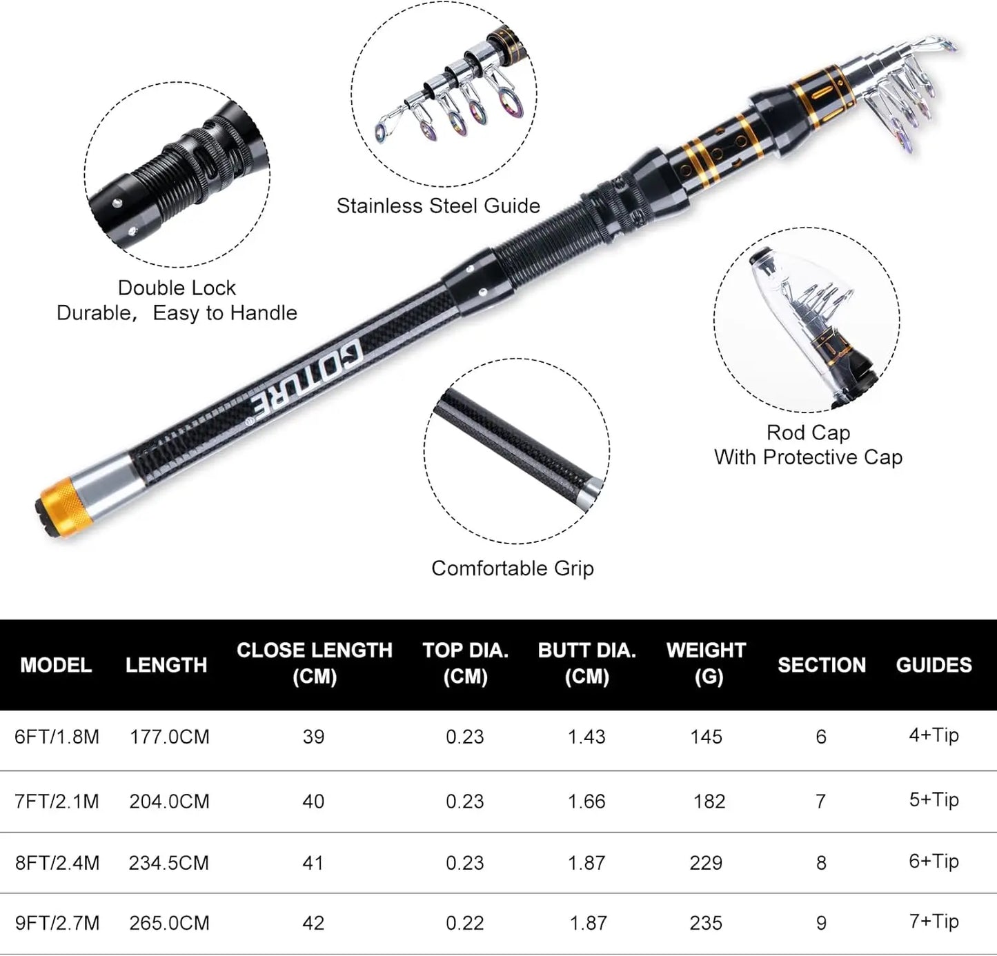 Fishing Rod And Reel Combo Telescopic Pole Spinning Reel Kit