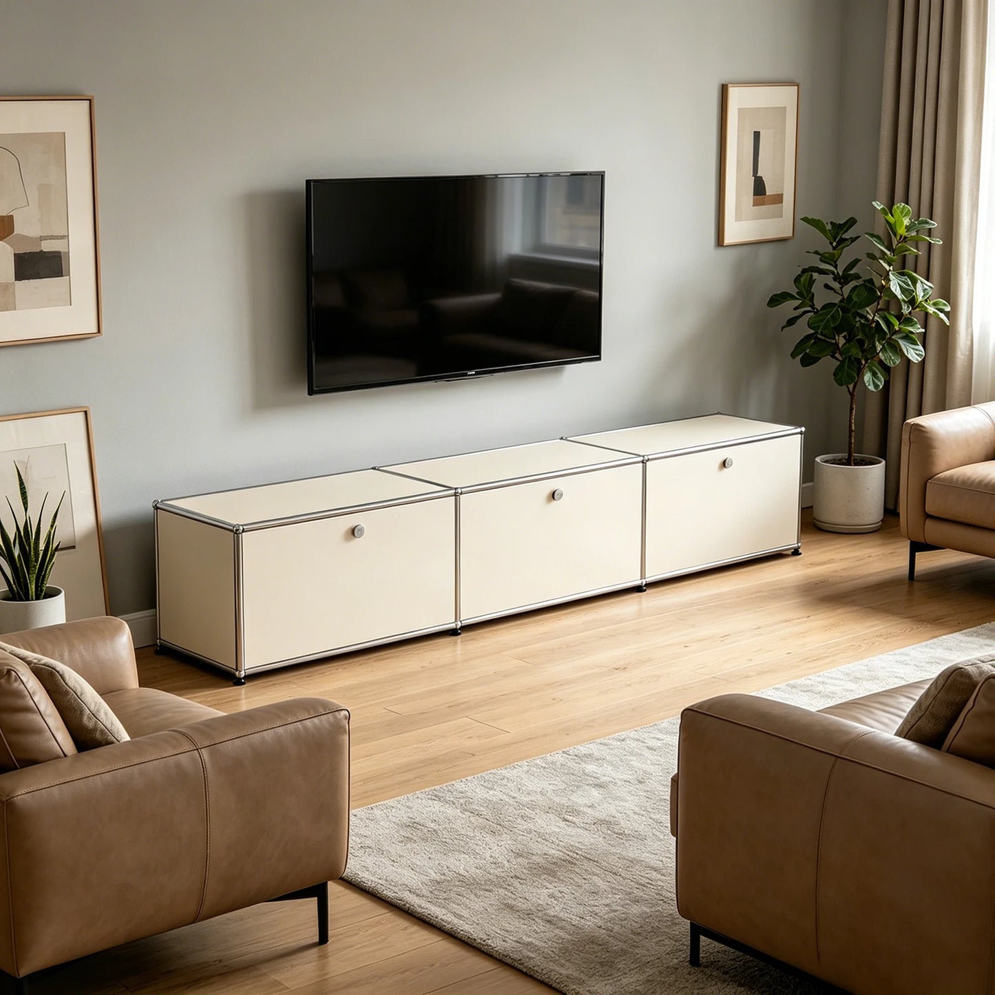 Furgle Modern Stainless Steel Modular TV Stand Console With Storage Drawer