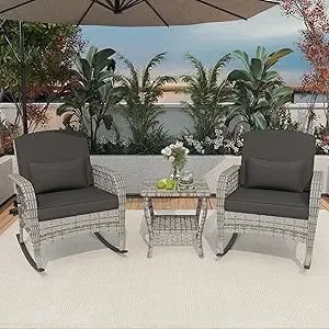 Patio Furniture Set With Rocking Chairs And Wicker Coffee Table