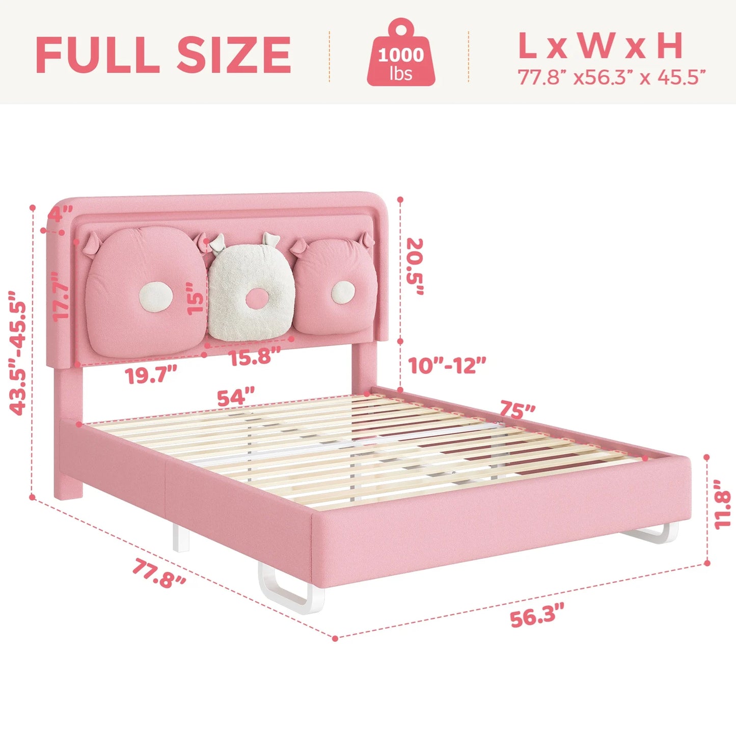 Upholstered Bed Frame With LED Lights And Adjustable Headboard