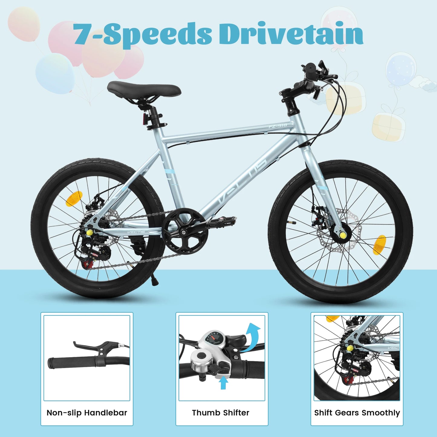 Ecarpat Kids Bike 7 Speed Steel Frame Dual Disc Brakes for Ages 6 to 12
