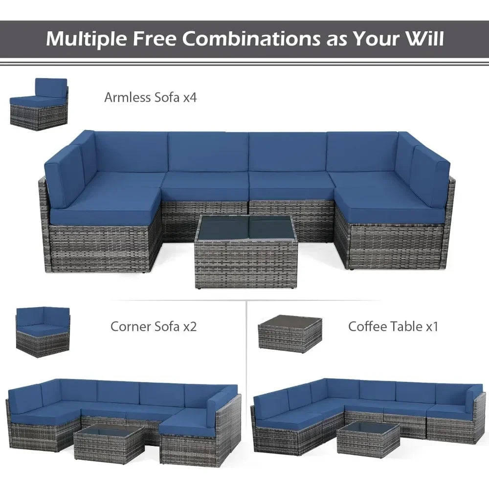 Modern Rattan Outdoor Patio Sectional Furniture Set With Cushions