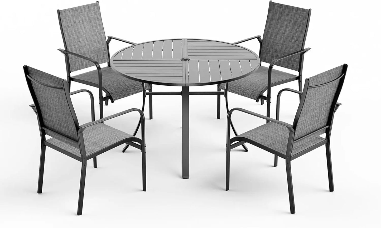 5-Piece Round Patio Dining Set With Aluminum Table And Chairs