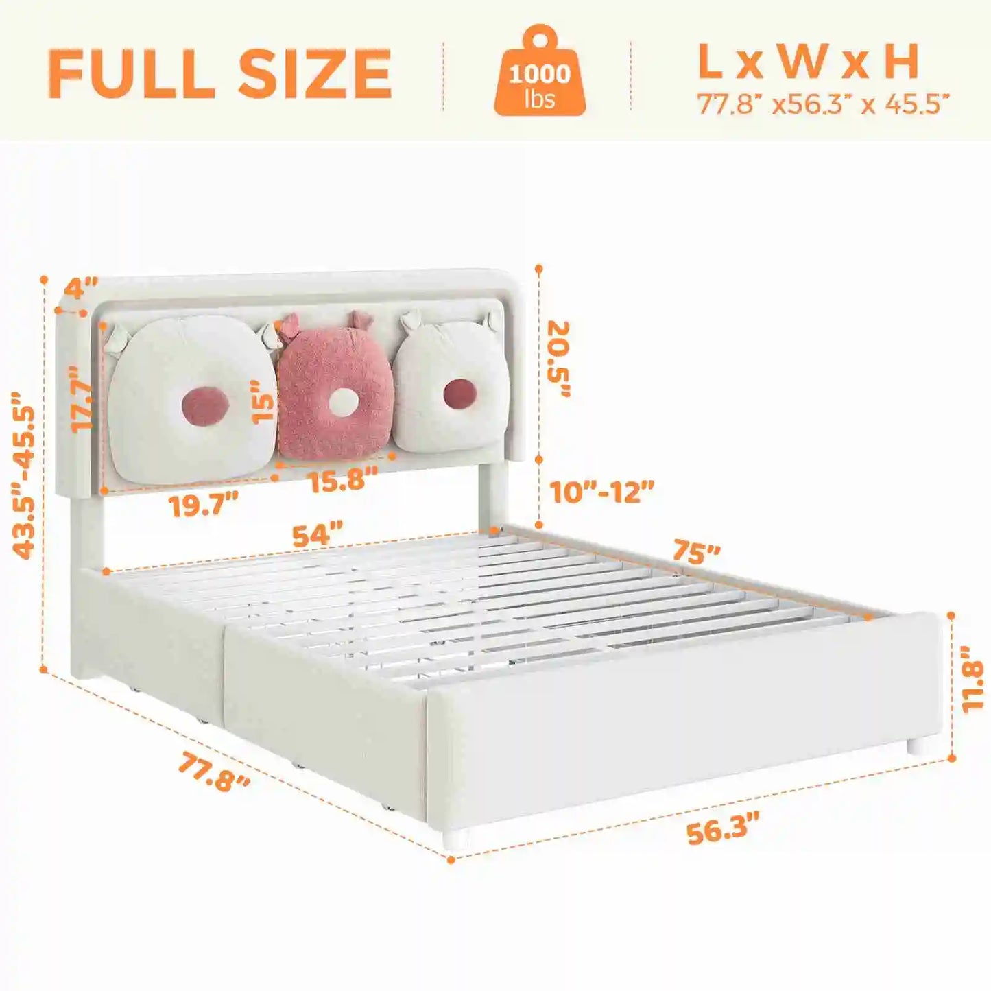 Upholstered Bed Frame With LED Lights And Adjustable Headboard