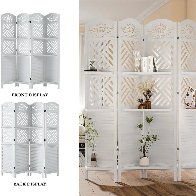HiMISS 4 Panels Room Divider With Shelves Folding Screen