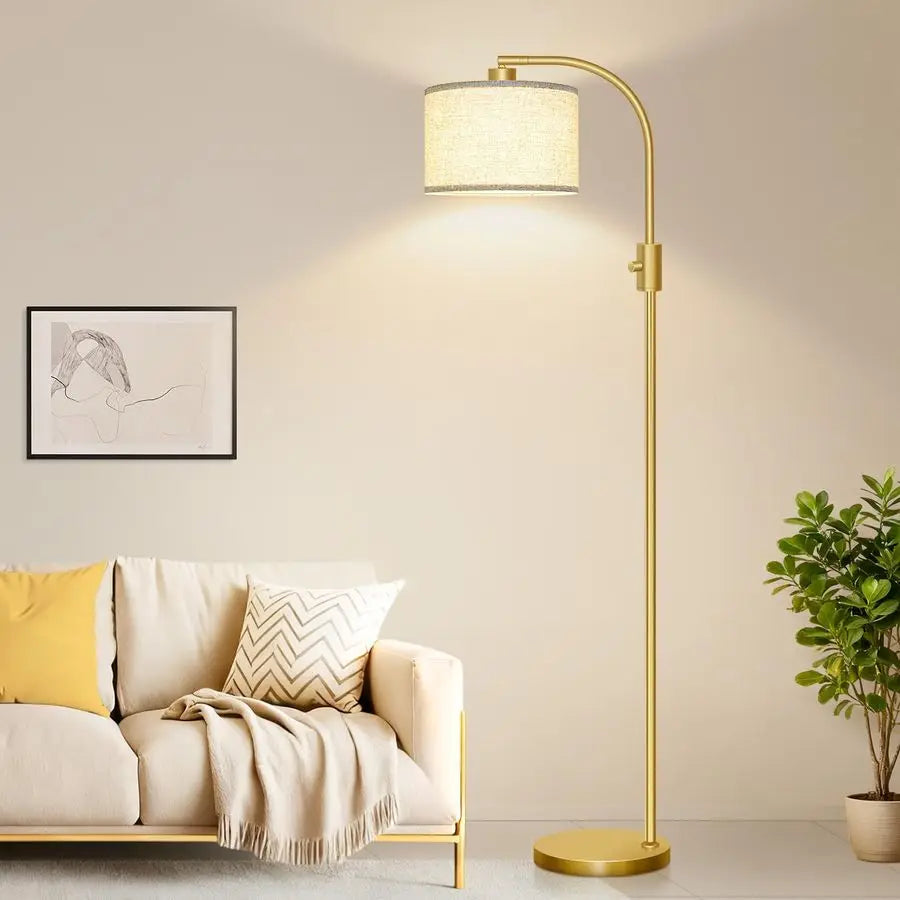 Upgraded Modern Arc Dimmable Tall Floor Lamp With Linen Shade