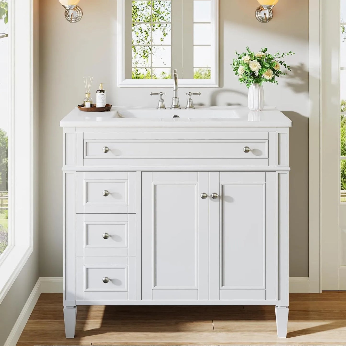 Bathroom Vanity With Sink Cabinet 4 Drawers And 2 Doors