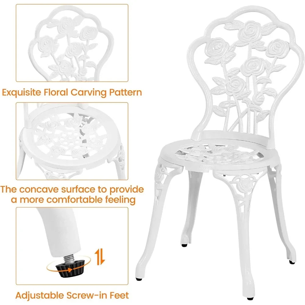 Outdoor 3 Piece Bistro Set With Rose Design Cast Aluminum
