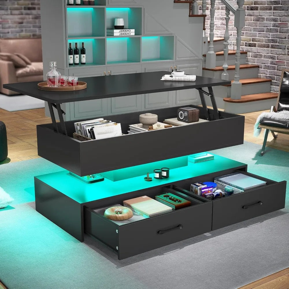 XMSJ Lift Top Coffee Table With Storage And LED Lights