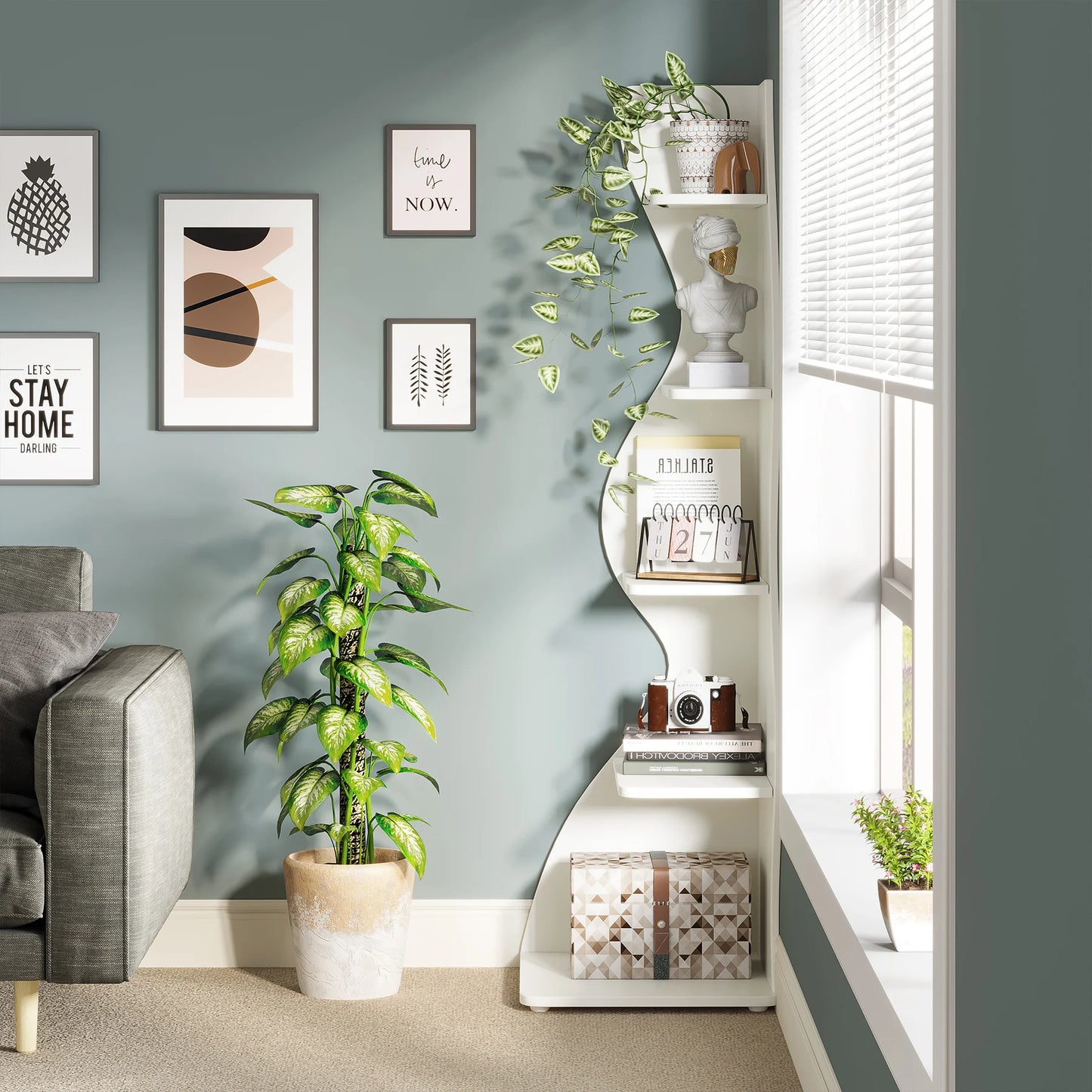 Tribesigns 5-Tier Corner Shelf Wall Bookcase Plant Stand