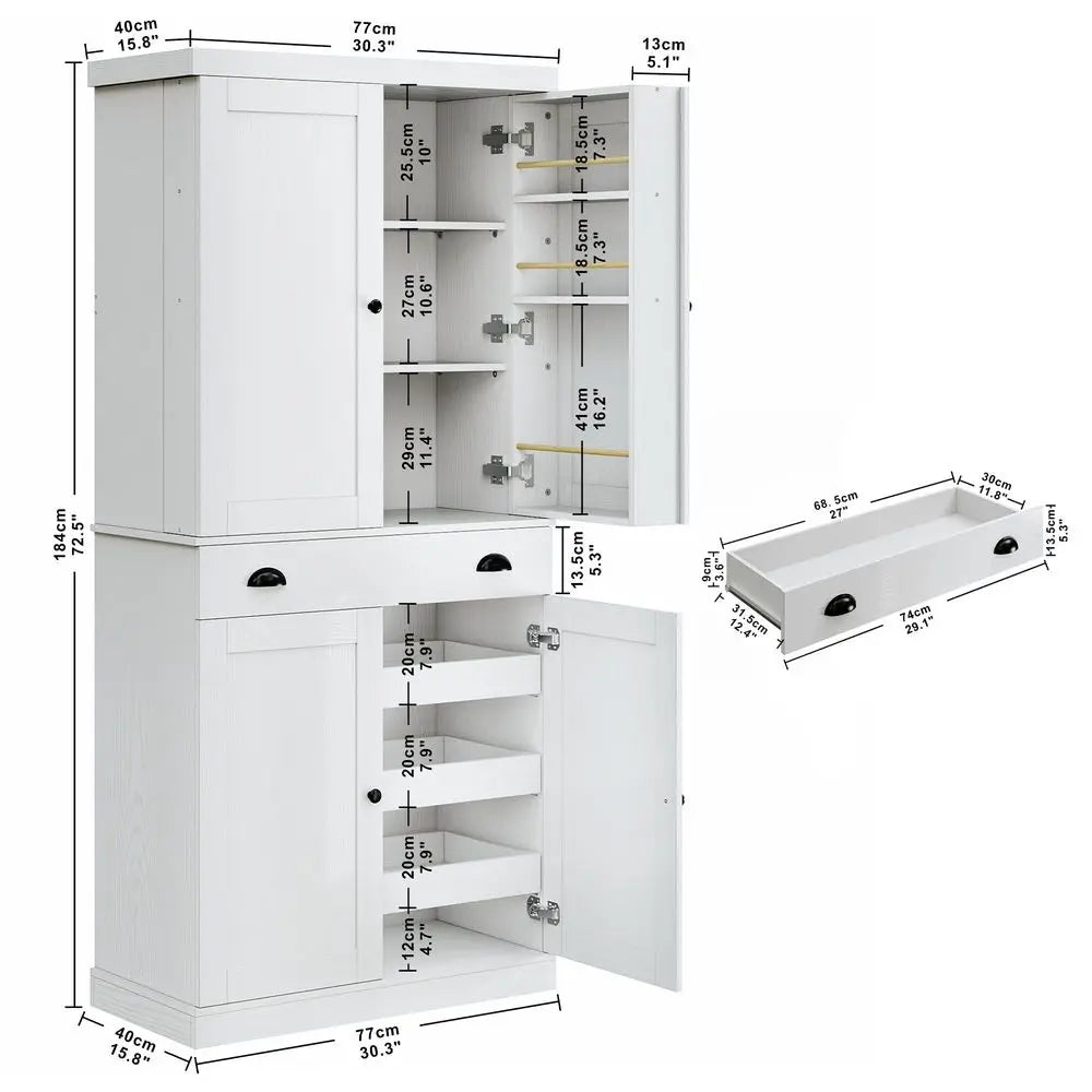 Kitchen Pantry Cabinet Freestanding Cupboard With Drawer And Sliding Storage