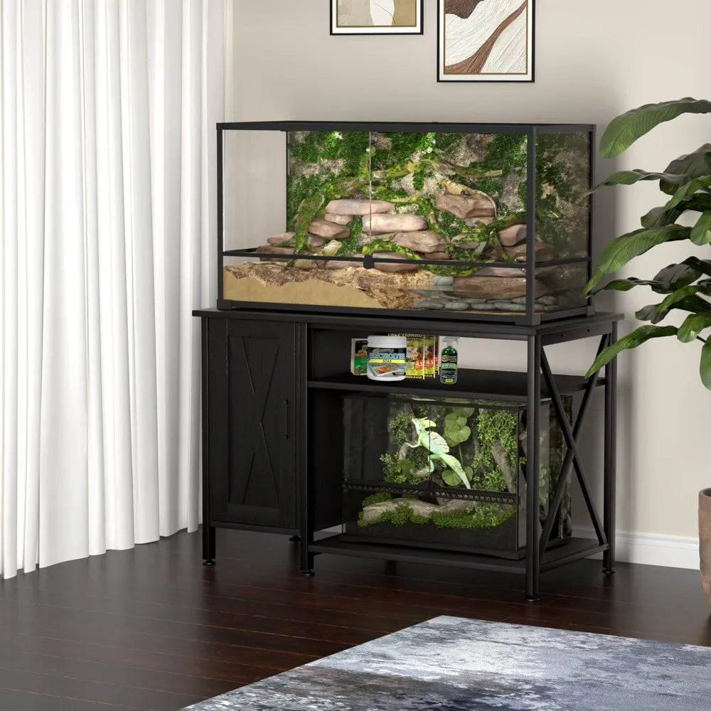 Reptile Terrarium Stand With Power Outlet And Cabinet